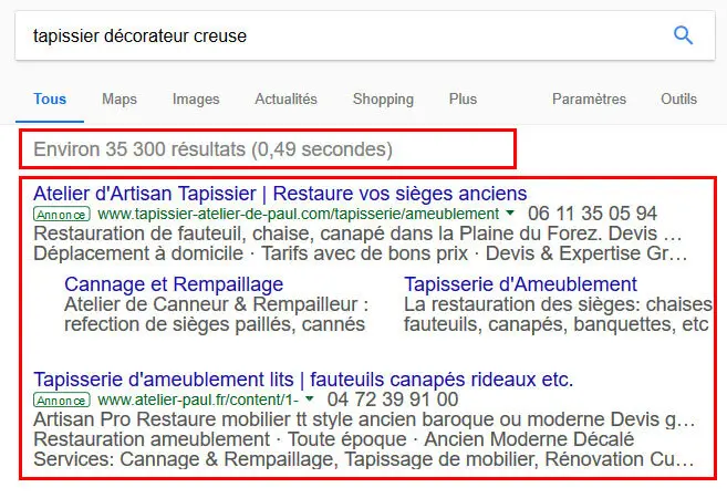 1ère partie du résultat d'une requête sur Google